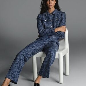 Karl Lagerfeld Navy Blue Paisley-Pattern Blazer Jacket